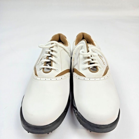 Footjoy Golf Shoes Mens‎ Size 7 Contour Soft Spikes 48762 White Brown Comfort - Picture 5 of 10